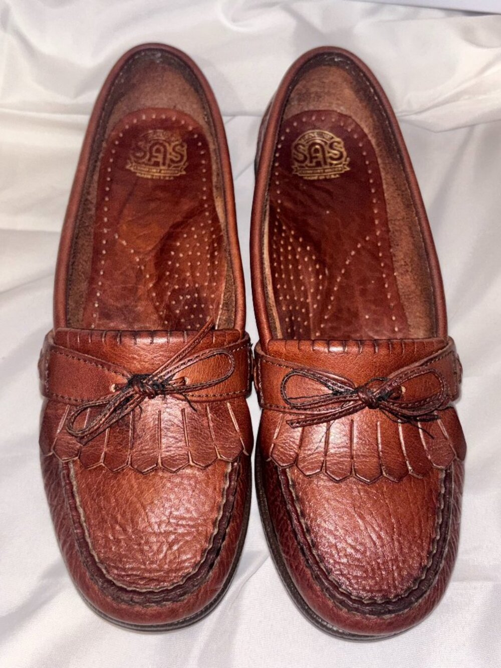 SAS Women's Brown Leather Kiltie Tassel Fringe Loafers Comfort Shoes